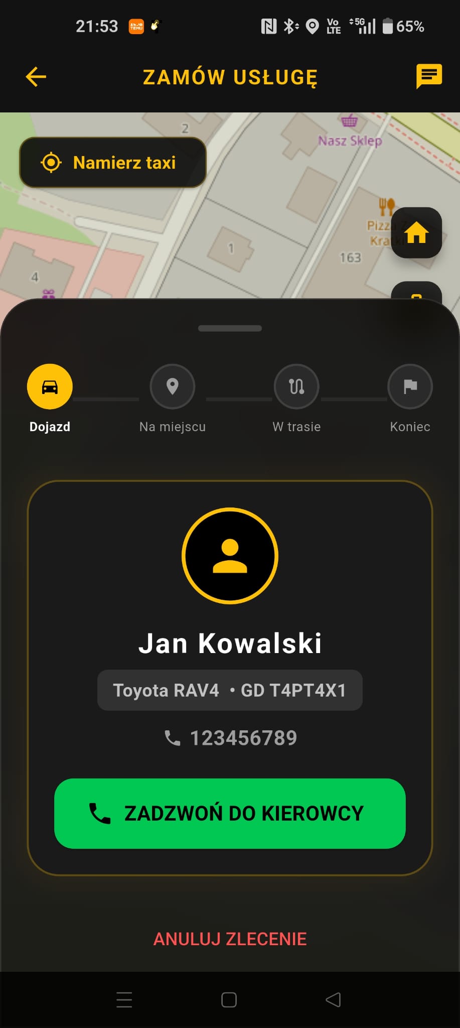 Śledzenie kierowcy i status dojazdu