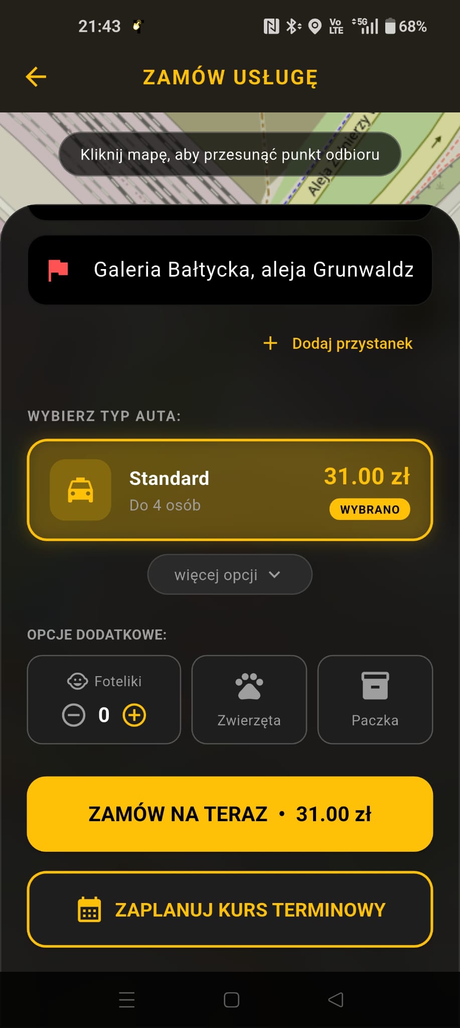 Konfiguracja kursu i wycena w TapTaxi