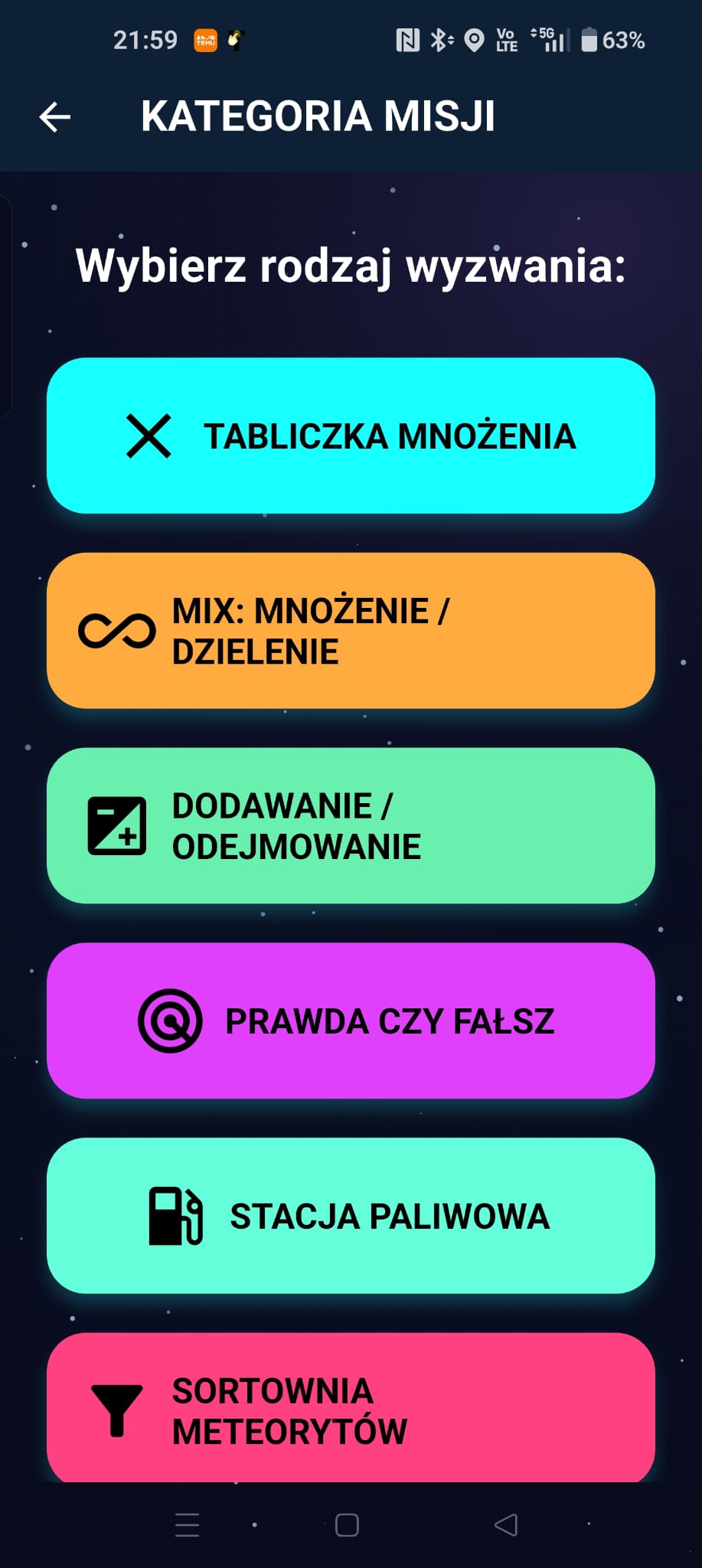 Wybór kategorii misji matematycznych